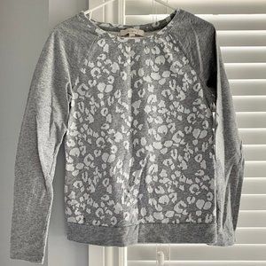 Loft Grey and White Leopard Crew Neck